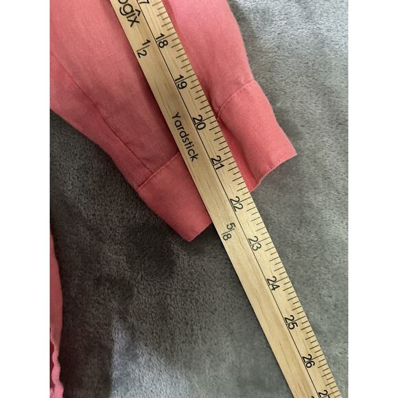 J Jill Love Linen Blouse Shirt Coral Womens Sz Medium Long Sleeve Classic - Picture 7 of 10